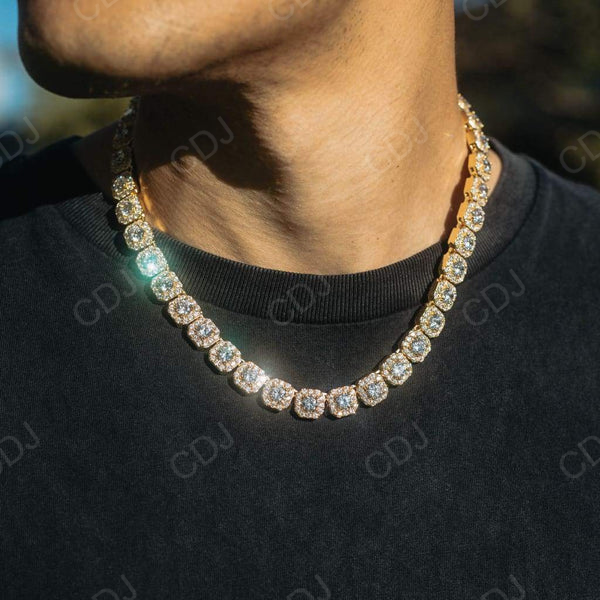 Antique Halo Cluster Diamond Tennis Chain for Men's  customdiamjewel   