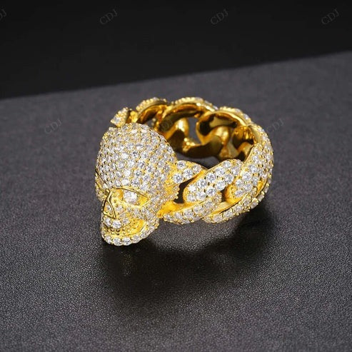 Hip Hop 10K Yellow Gold Moissanite Cuban Skull Ring hip hop jewelry CustomDiamJewel