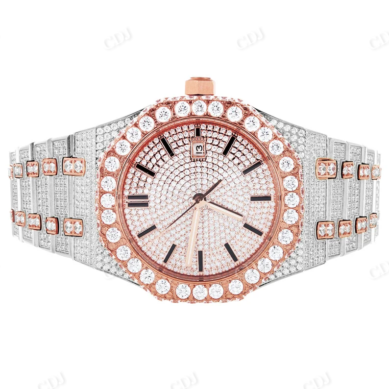 Octagon Face Model Full Iced Out Diamond Two Tone Men's Wrist Watch Antique Rapper Jewelry  customdiamjewel   