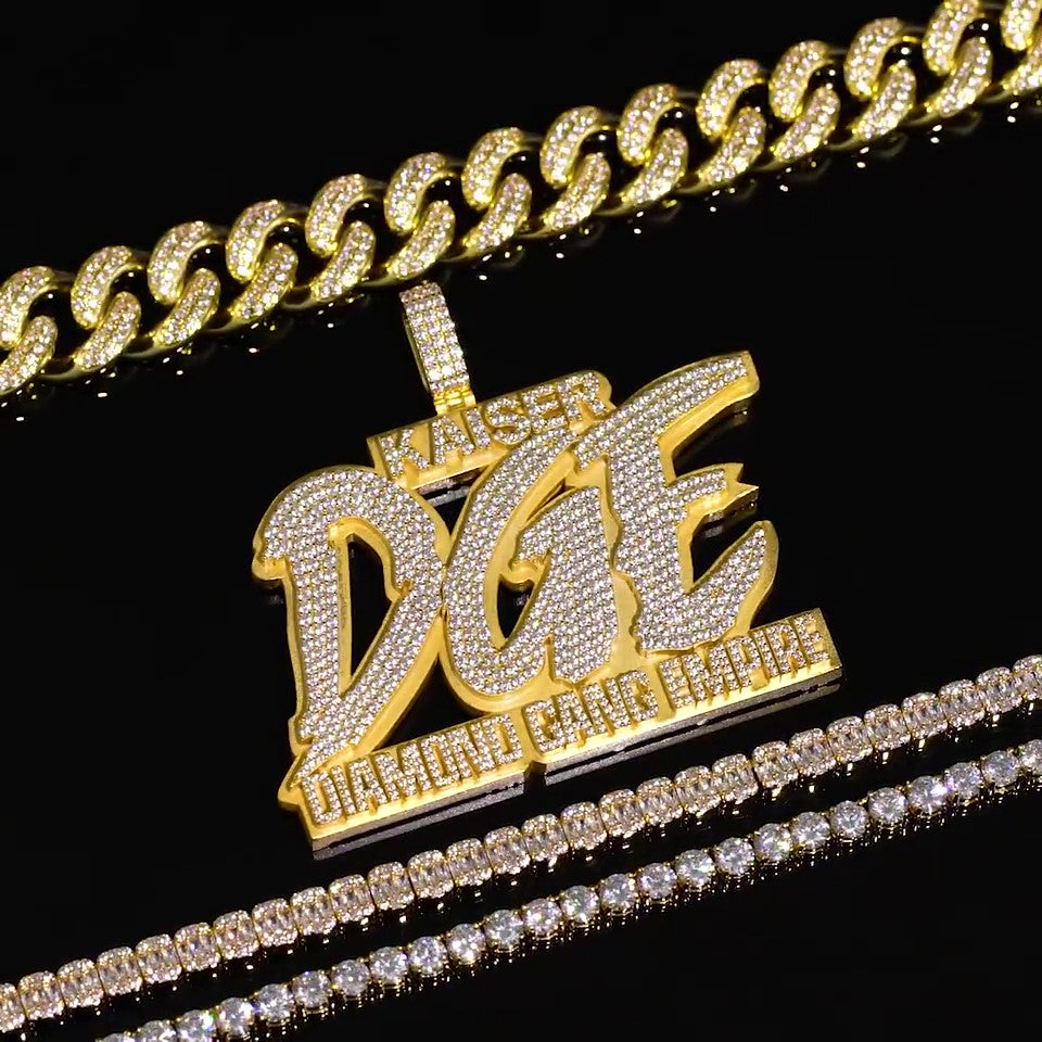 Fully Iced Out Gold Plated DGE Letter Custom Pendant  customdiamjewel   