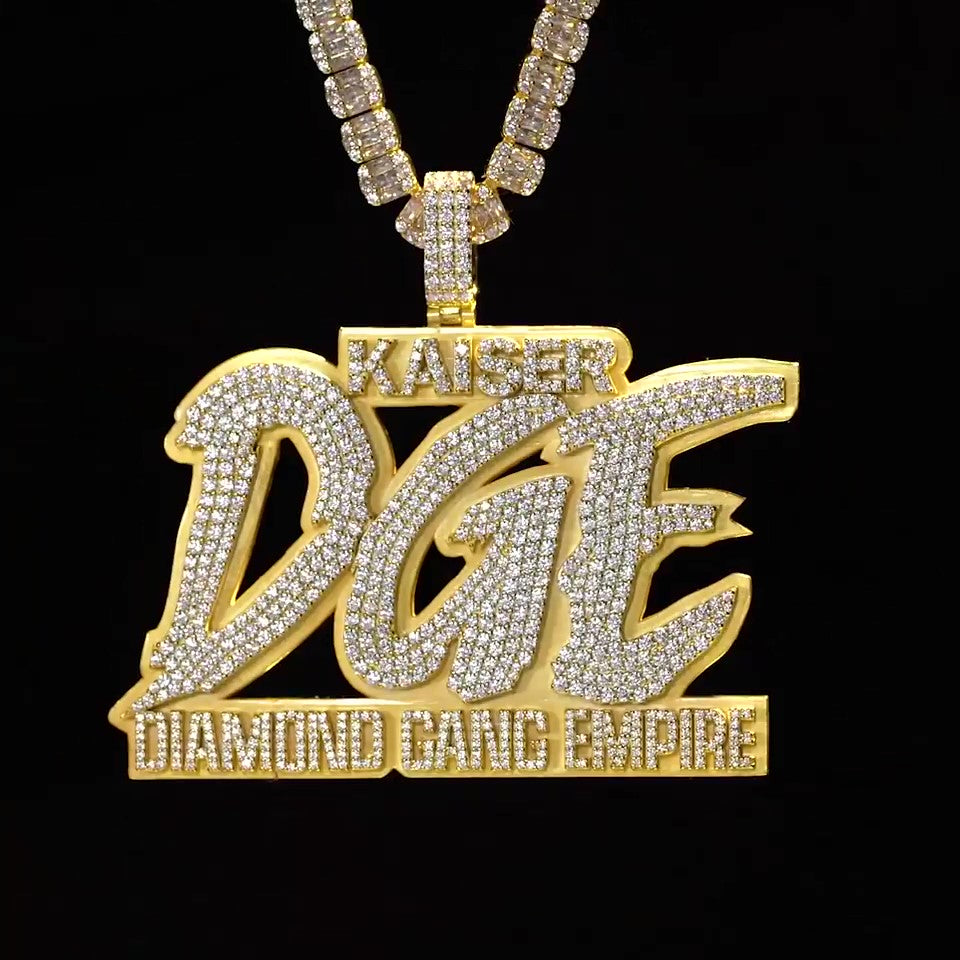 Fully Iced Out Gold Plated DGE Letter Custom Pendant  customdiamjewel   