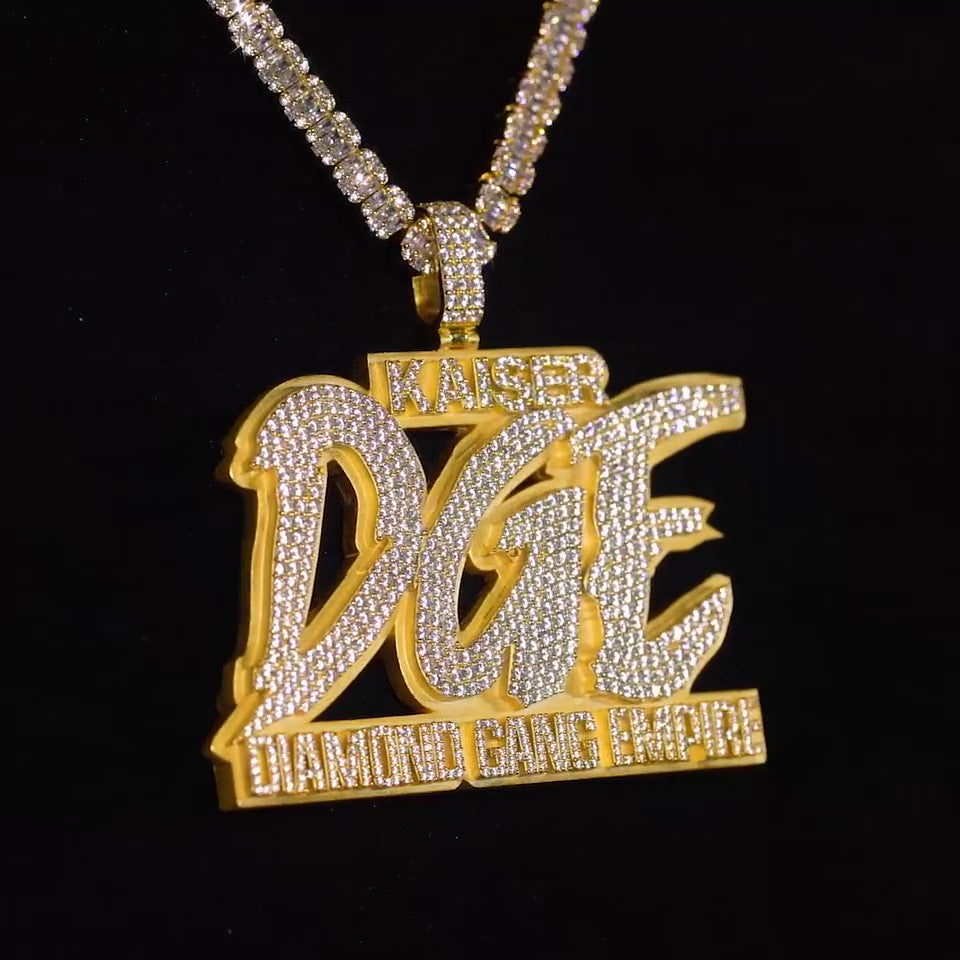 Fully Iced Out Gold Plated DGE Letter Custom Pendant  customdiamjewel   