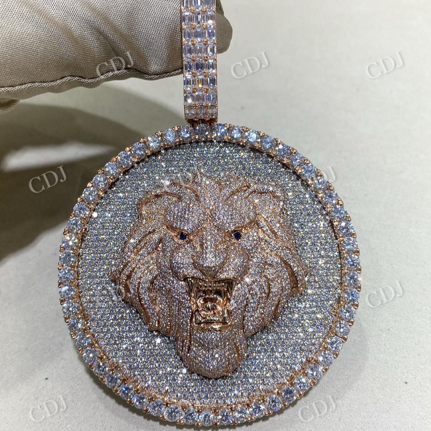 925 Sterling Silver Fully Iced Out Lion Face Pendant  CustomDiamJewel   