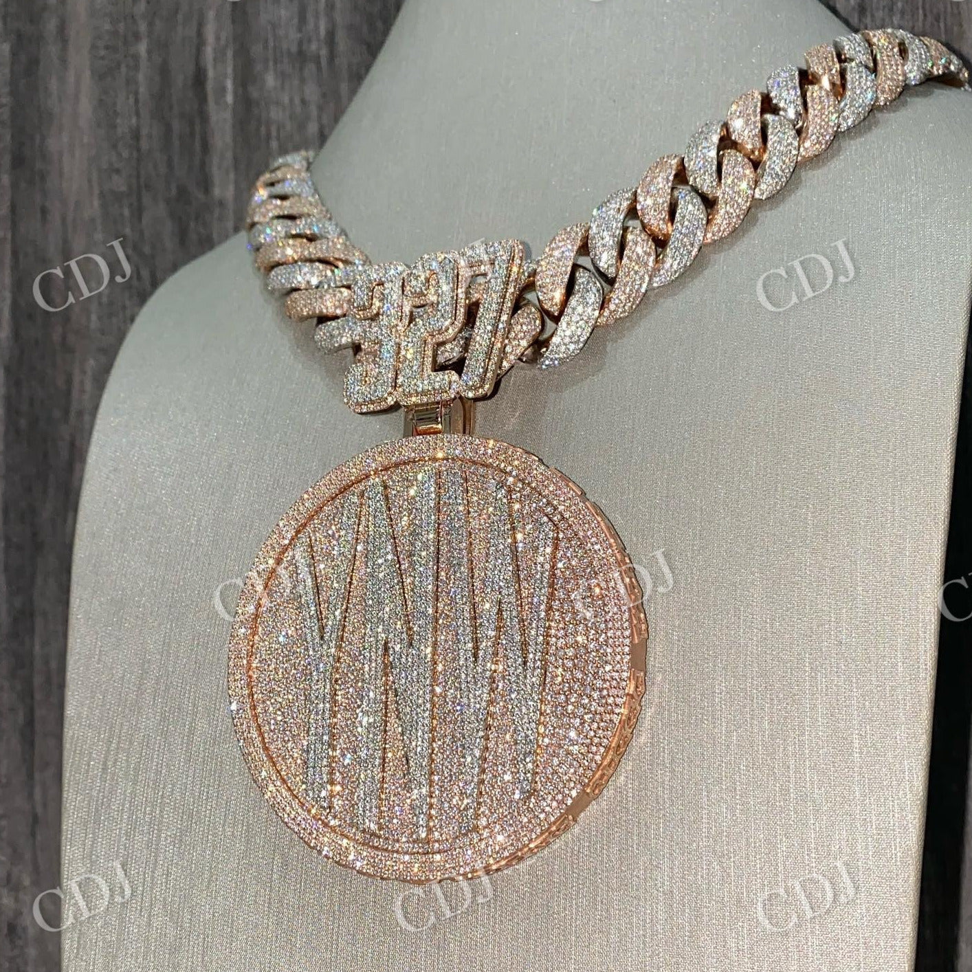 Round Custom Name YNW Iced Out Two Tone Pendant  customdiamjewel   