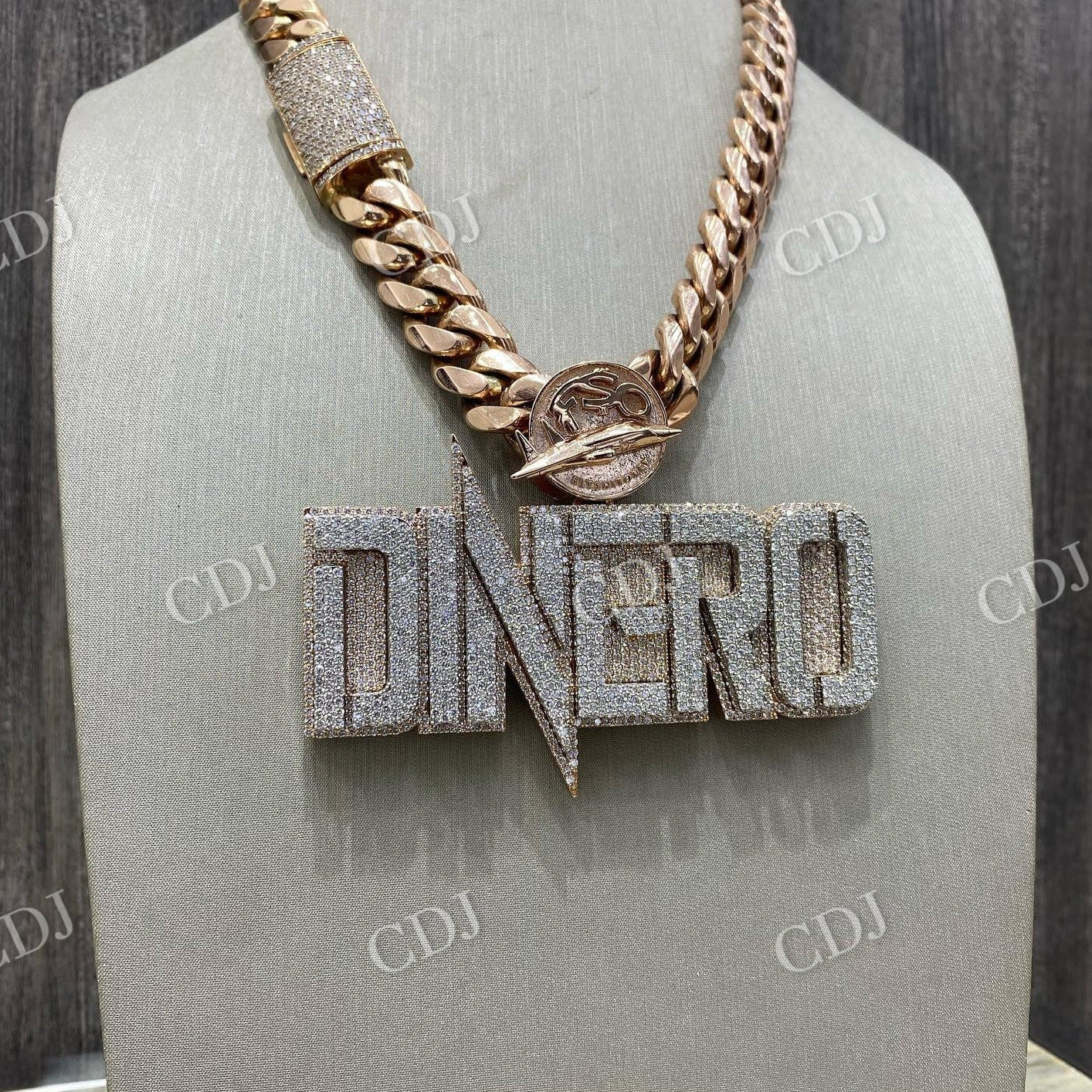 Iced Out Diamond DINERO Custom Name Big Pendant  customdiamjewel   