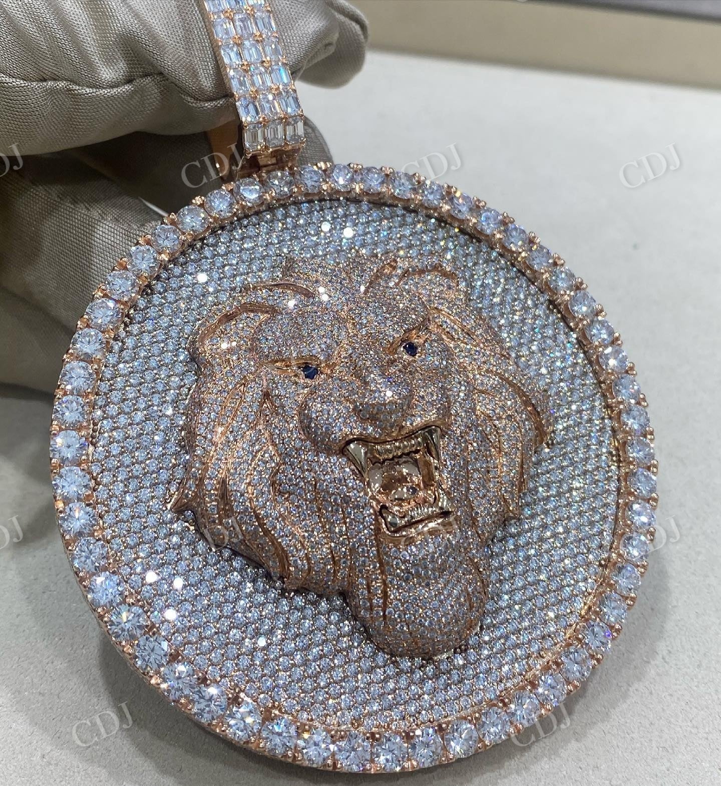 925 Sterling Silver Fully Iced Out Lion Face Pendant  CustomDiamJewel   