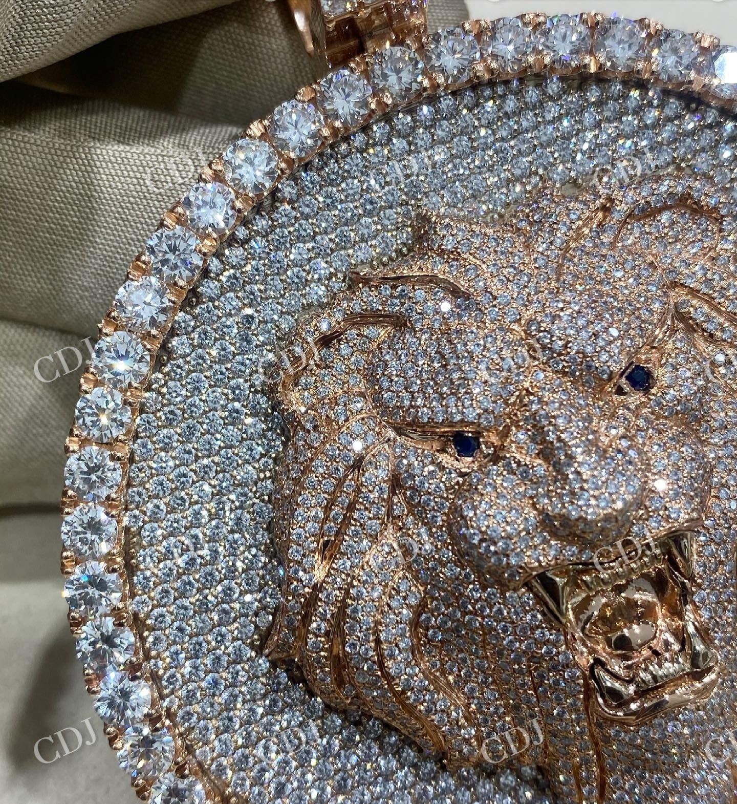 925 Sterling Silver Fully Iced Out Lion Face Pendant  CustomDiamJewel   