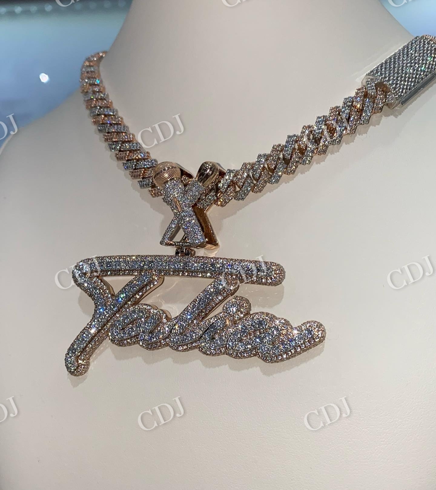 Sterling Silver Iced Out Diamond Custom Name Pendant  customdiamjewel   