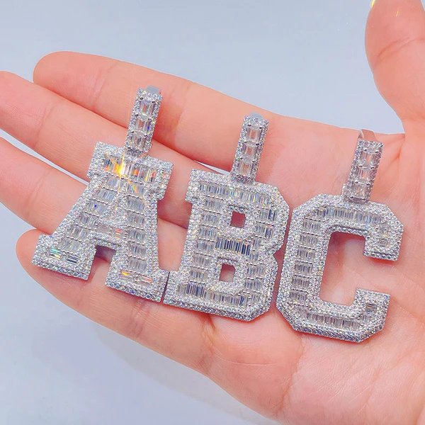 Baguette Diamond Letter Initial Pendant  customdiamjewel   