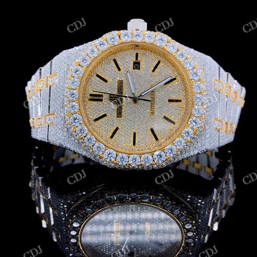 Luxury Hip Hop Natural Diamond Wrist Watches For Men Stainless Steel Round Cut Diamond Band  customdiamjewel   