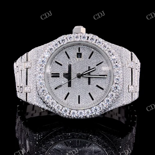 Luxury Hip Hop Natural Diamond Wrist Watches For Men Stainless Steel Round Cut Diamond Band  customdiamjewel   