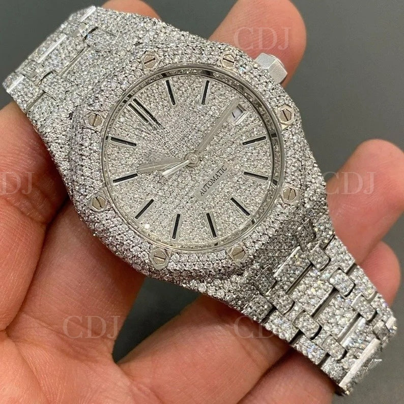 Fully Iced Out Lab Grown Diamond Automatic Mechanical Stainless Steel AP Watch (25 To 29 CTW)  customdiamjewel   