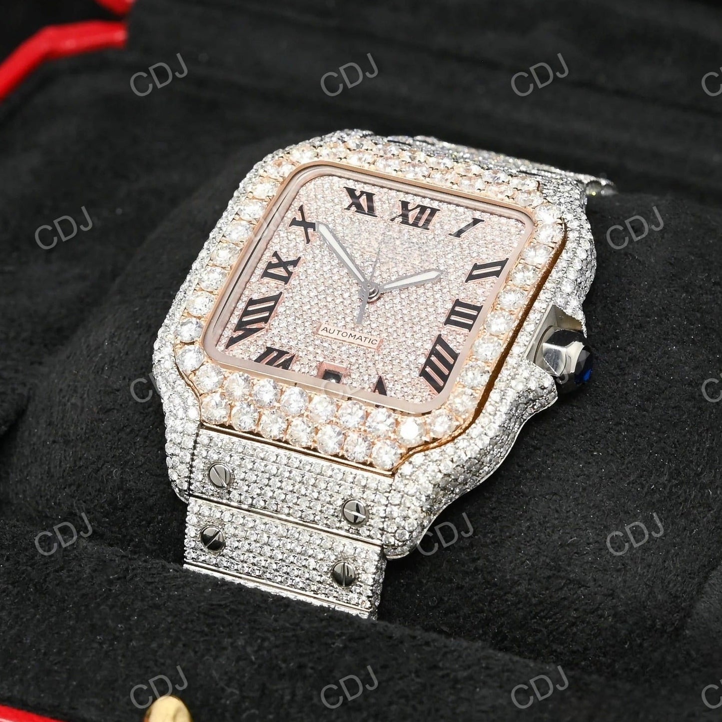 Luxury Men's Hip Hop Gold and Silver Square Culture Inspired Bling Diamond Custom  Watches  customdiamjewel   