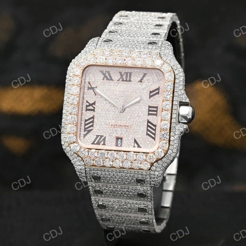 Luxury Men's Hip Hop Gold and Silver Square Culture Inspired Bling Diamond Custom  Watches  customdiamjewel   