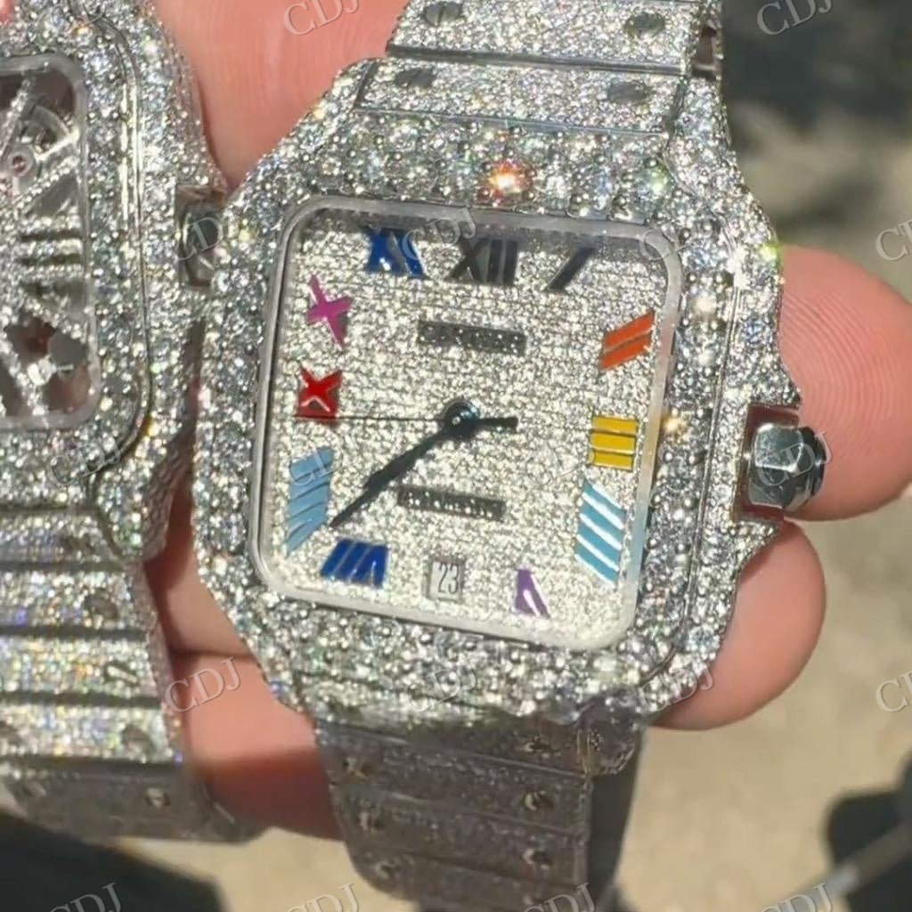 Full Iced Out Cartier Santos Diamond Watch hip hop jewelry customdiamjewel   