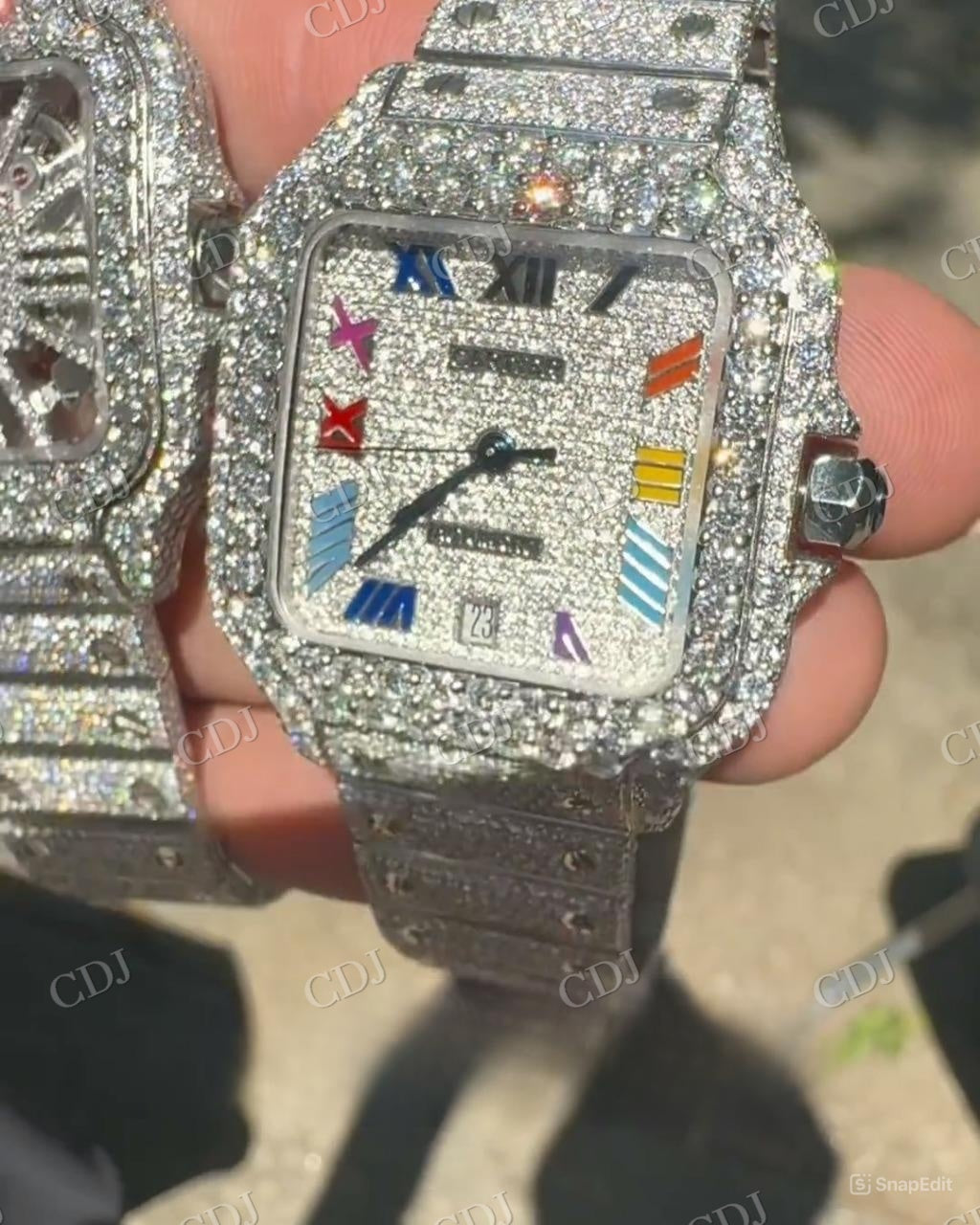 Full Iced Out Cartier Santos Diamond Watch hip hop jewelry customdiamjewel   