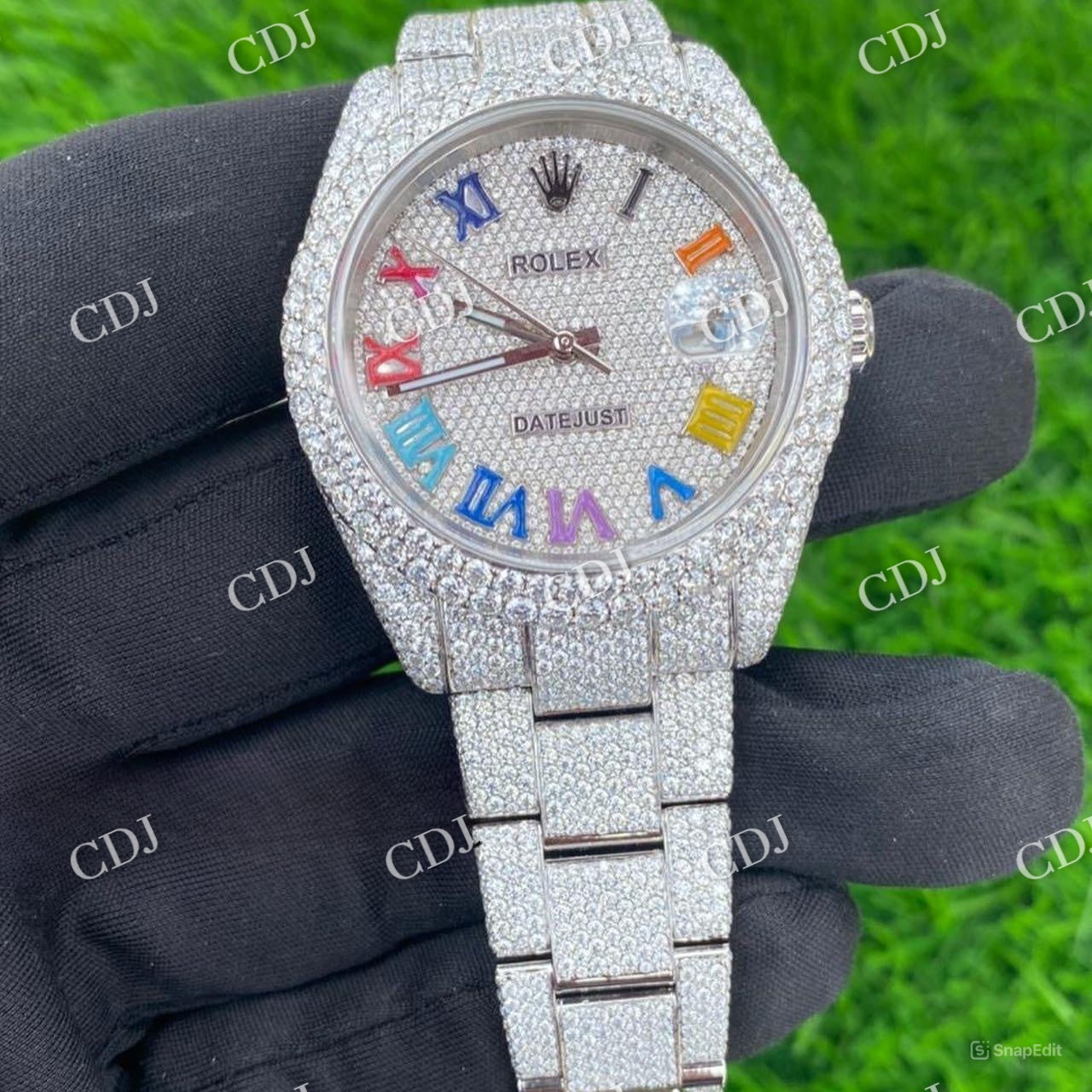 Full White Rolex Oyster Rainbow Roman Watch hip hop jewelry customdiamjewel   