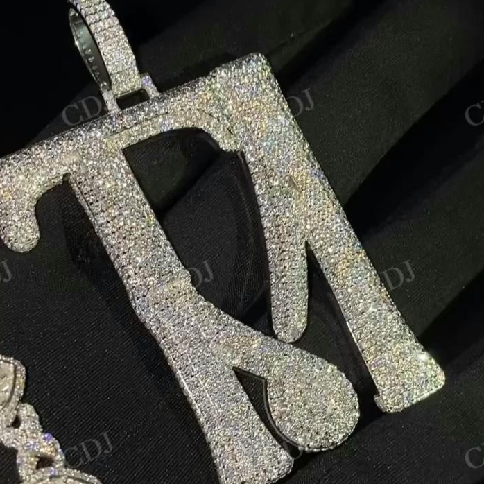 Hip Hop VVS Moissanite Iced Out Silver Name Letter Pendant  customdiamjewel   