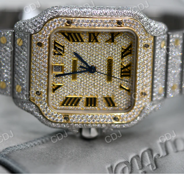 Cartier Two tone iced out Diamond Watch (25 CTW Approx.)  customdiamjewel   