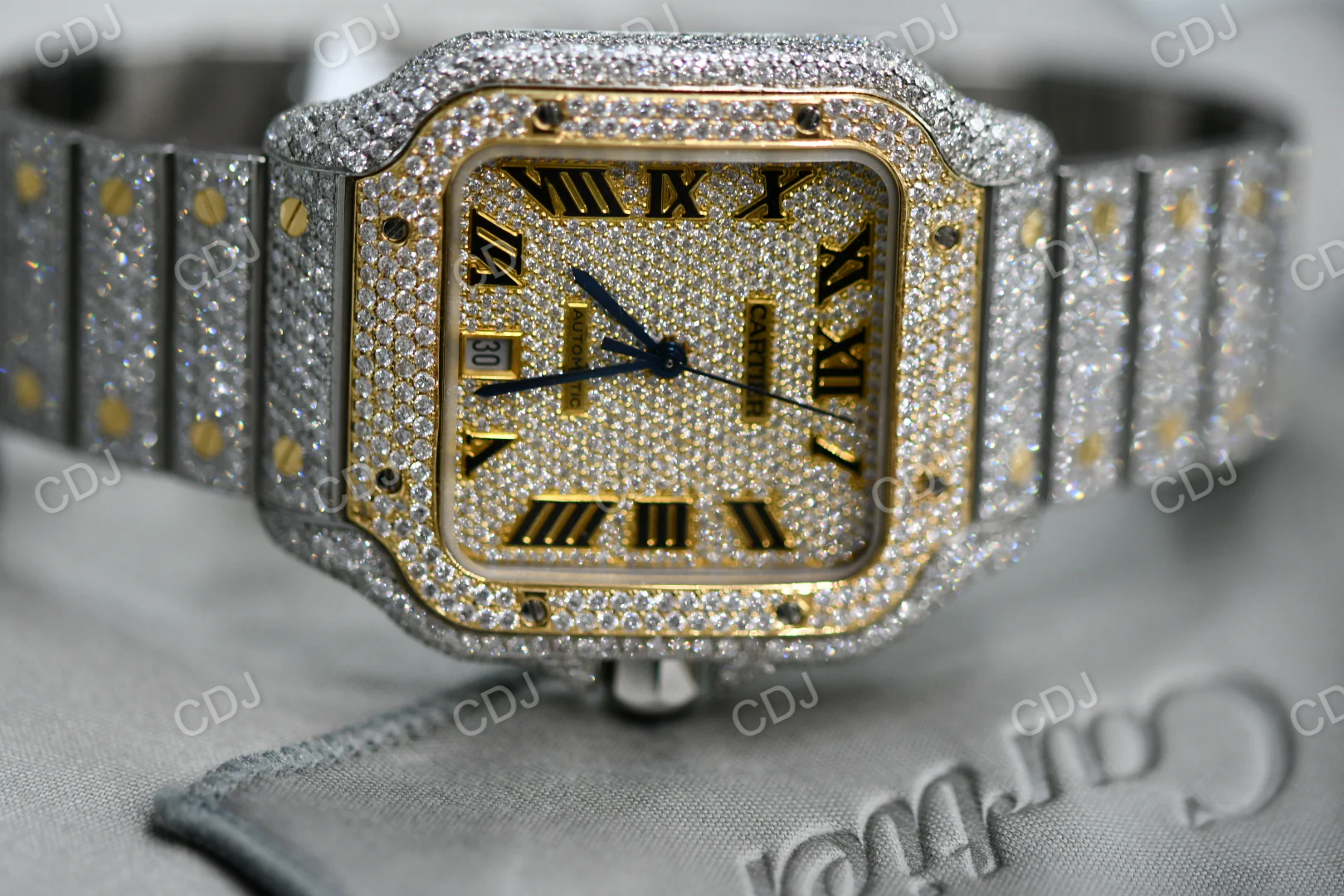 Cartier Two tone iced out Diamond Watch (25 CTW Approx.)  customdiamjewel   