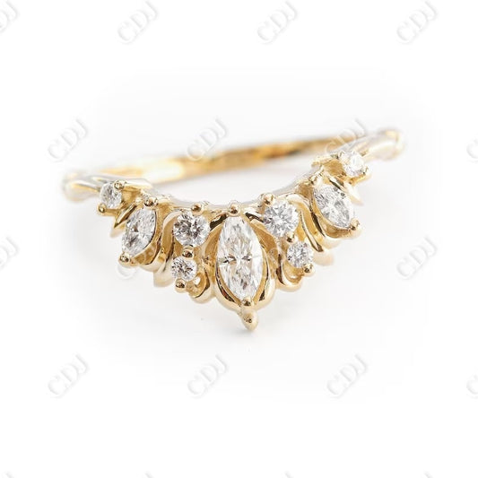 0.32CTW Marquise & Round Curved Moissanite Wedding Band  customdiamjewel 10KT Yellow Gold VVS-EF