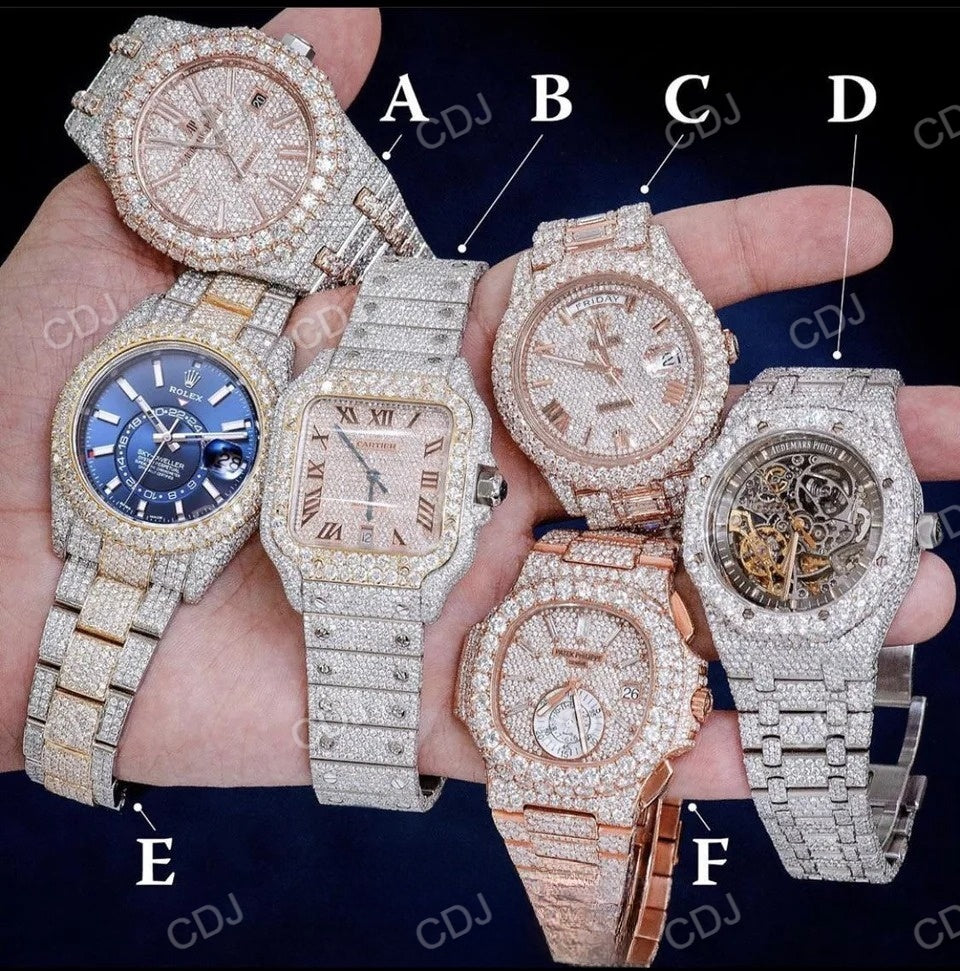 Hip Hop Stainless Steel Round Diamond Luxury Watches  customdiamjewel   