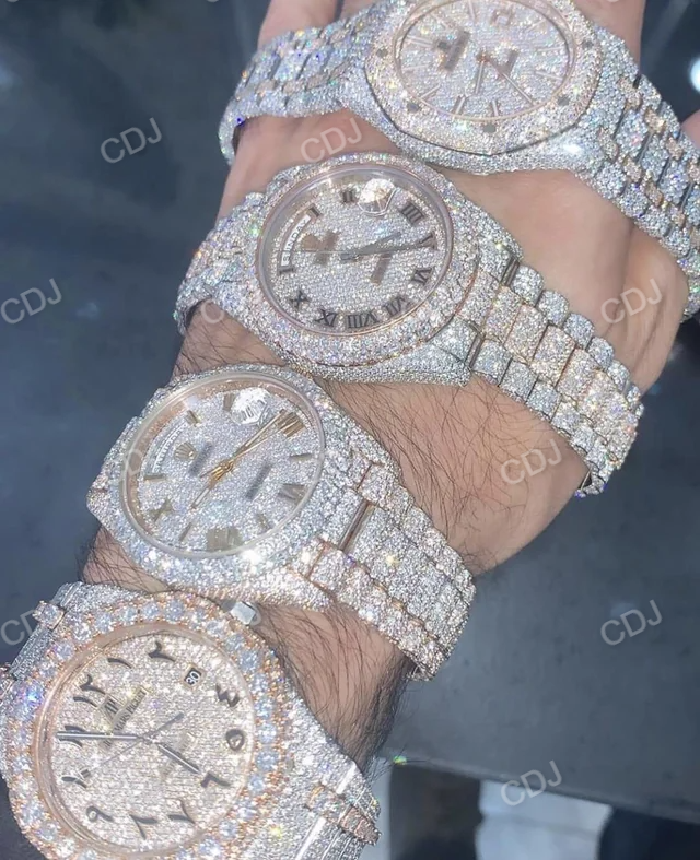 Hip Hop Stainless Steel Round Diamond Luxury Watches  customdiamjewel   