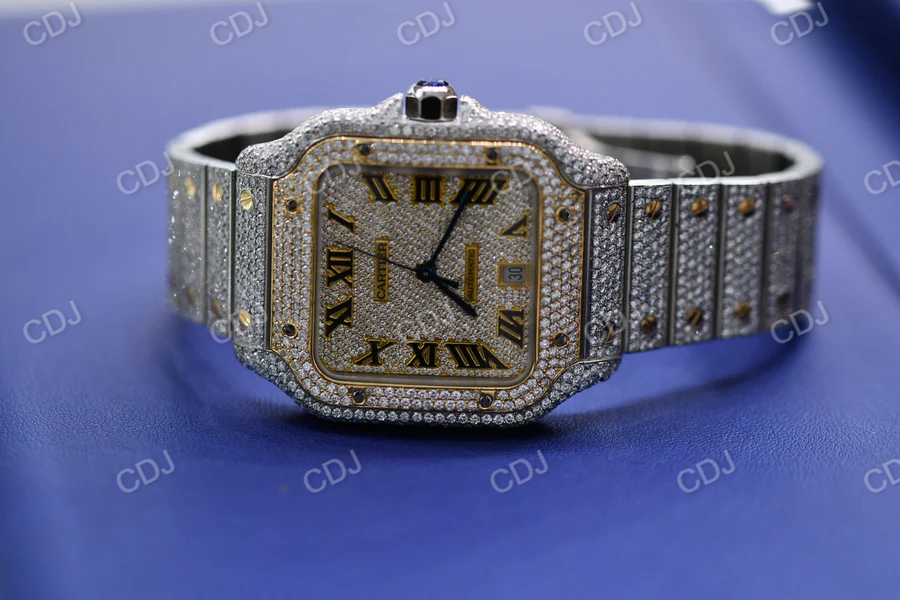 Cartier Two tone iced out Diamond Watch (25 CTW Approx.)  customdiamjewel   