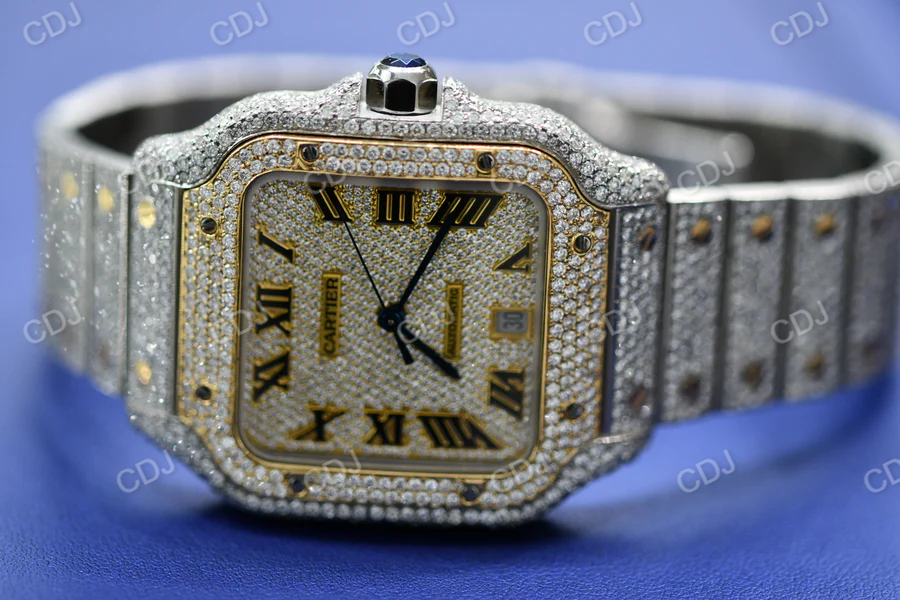 Cartier Two tone iced out Diamond Watch (25 CTW Approx.)  customdiamjewel   