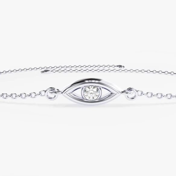 Evil Eye 14k Solid Gold Moissanite Bracelet Gift for Her  customdiamjewel Sterling Silver White Gold VVS-EF