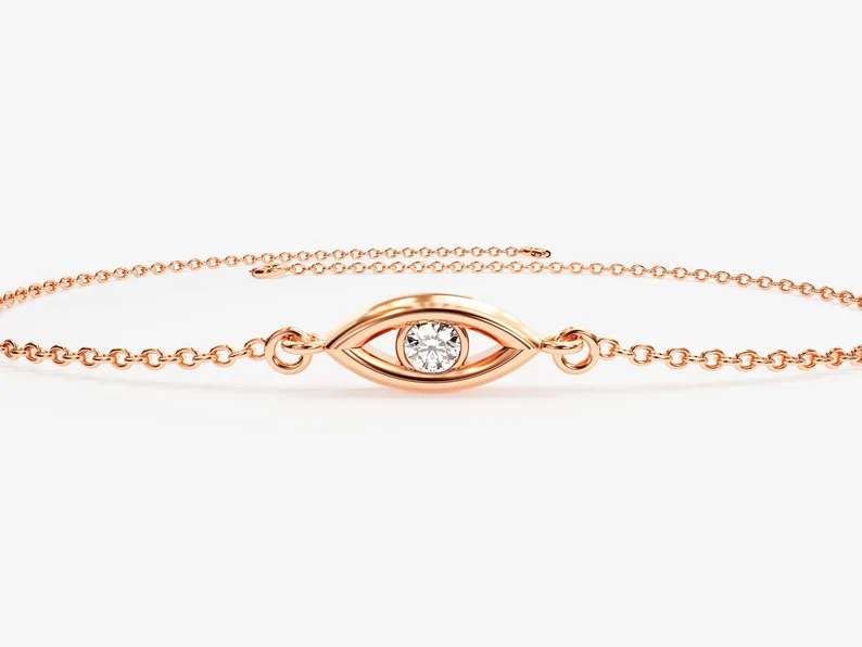 Evil Eye 14k Solid Gold Moissanite Bracelet Gift for Her  customdiamjewel Sterling Silver Rose Gold VVS-EF