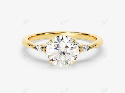 1.61CTW Accented Round Cut Moissanite Engagement Ring  customdiamjewel 10KT Yellow Gold VVS-EF