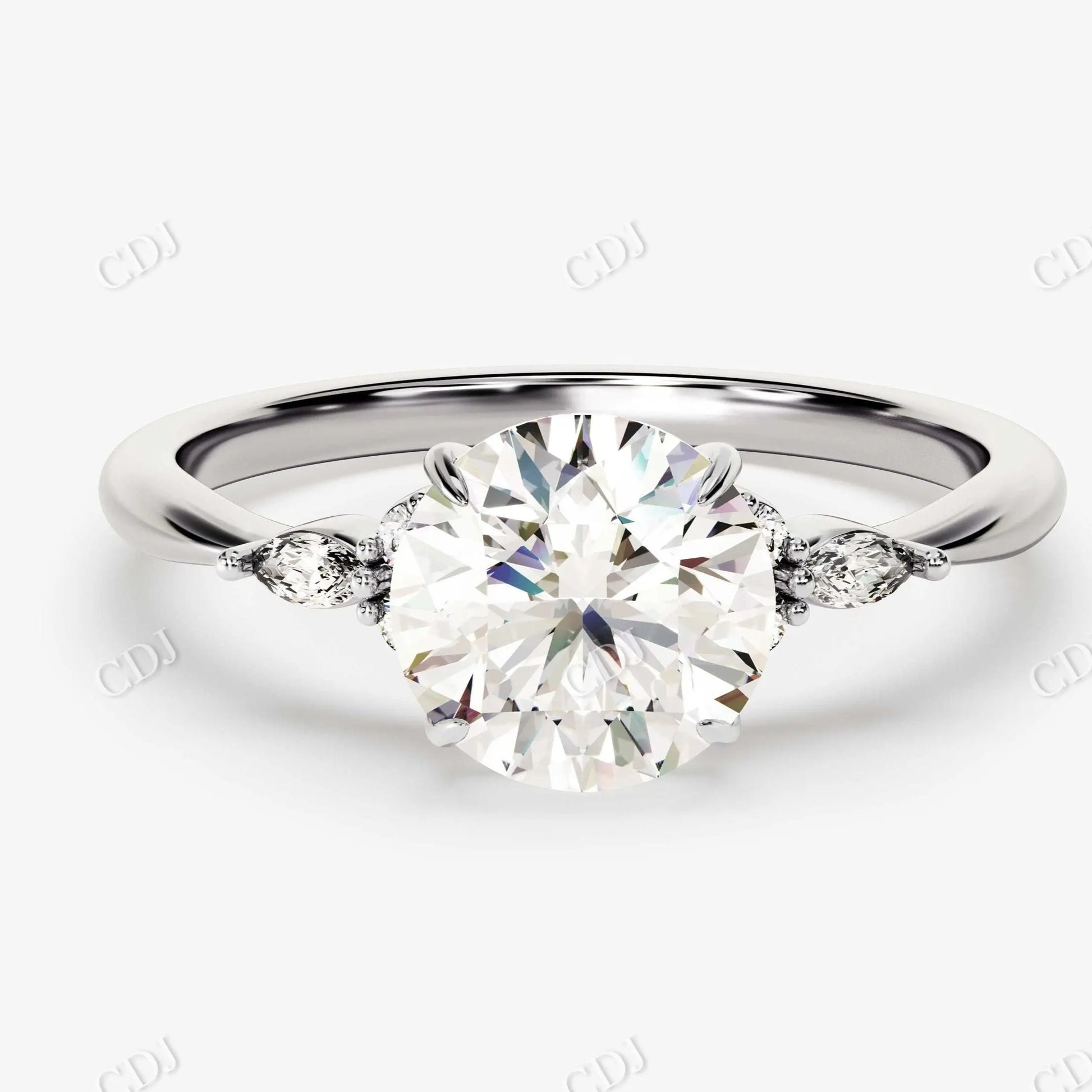 1.61CTW Accented Round Cut Moissanite Engagement Ring  customdiamjewel 10KT White Gold VVS-EF