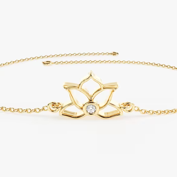 Dainty Moissanite Lotus Bracelet for Women  customdiamjewel Sterling Silver Yellow Gold VVS-EF