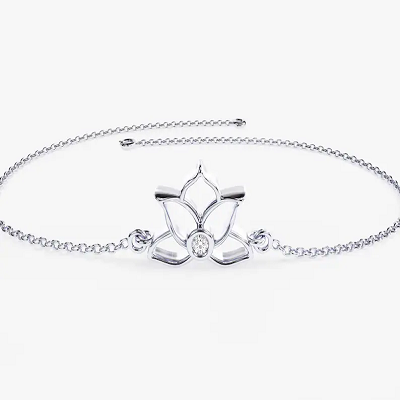 Dainty Natural Diamond Lotus Bracelet  customdiamjewel 10 KT Solid Gold White Gold VVS-EF