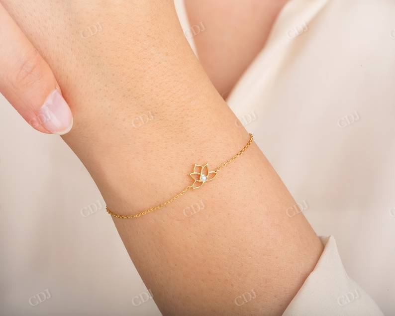 Dainty Moissanite Lotus Bracelet for Women  customdiamjewel   