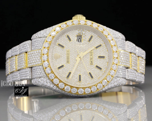 Two Tone Rolex Ice Out Luxury Diamond Watch (26CT)  customdiamjewel   