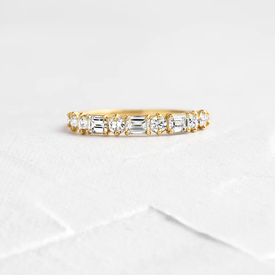 Minimalist Natural Diamond Emerald Cut Wedding Band  customdiamjewel 10KT Yellow Gold VVS-EF