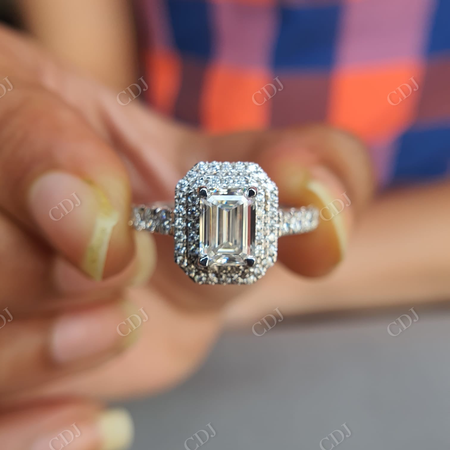 Emerald Cut with Side Round Cut Moissanite and Half Eternity Engagement Ring  customdiamjewel   