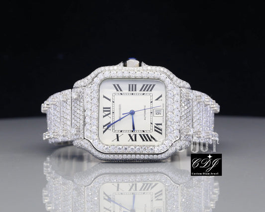 Stainless Steel Custom Diamond Cartier Watch (28CT)  customdiamjewel   