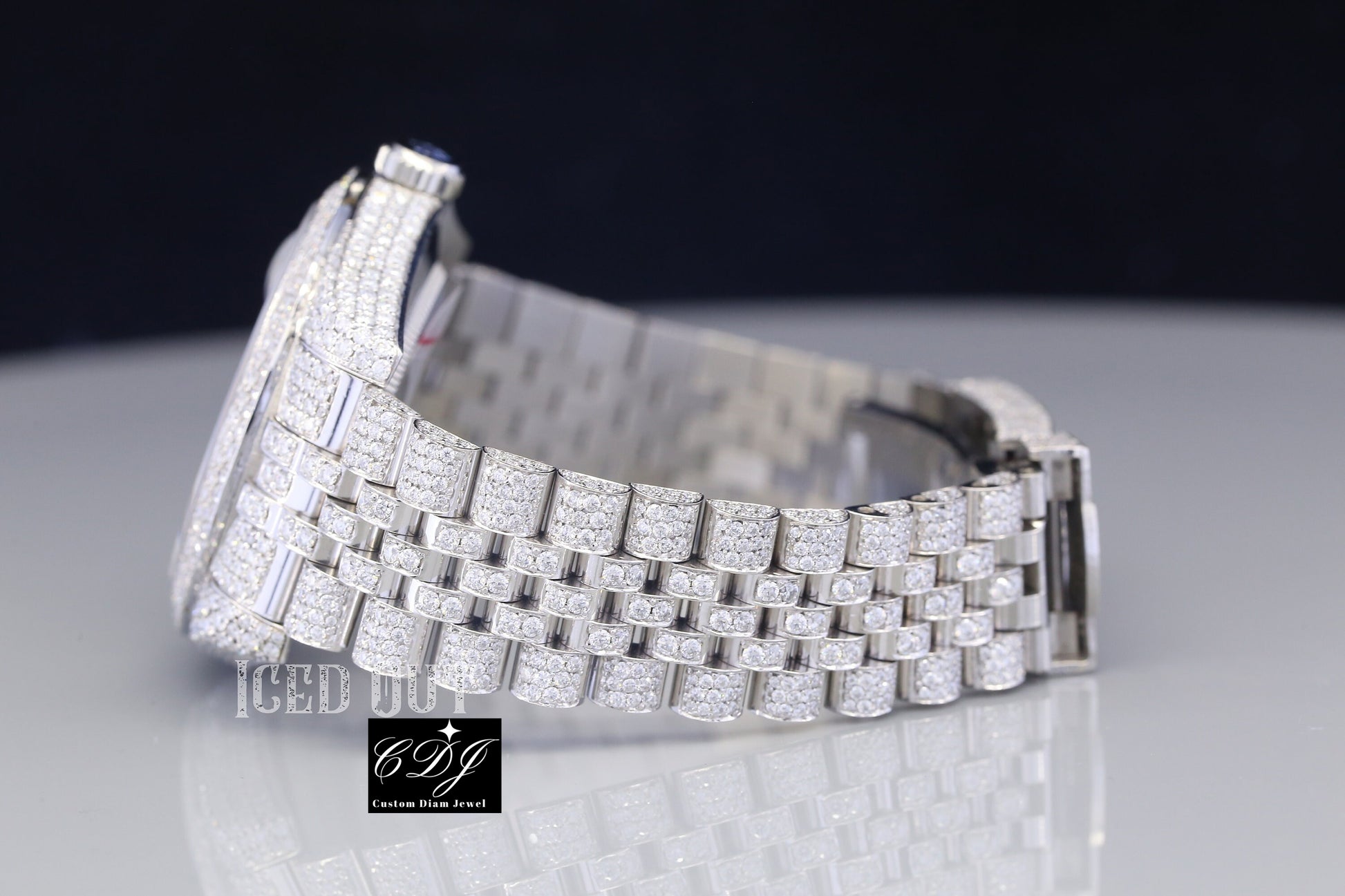 Round Dial Rolex Ice Out Diamond Watch (25CT)  customdiamjewel   