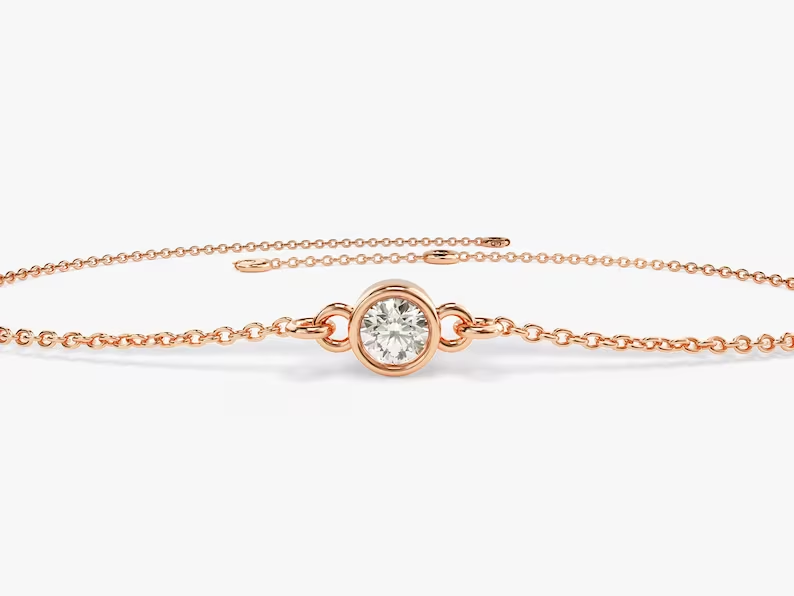 Natural Solitaire Moissanite Charm Bracelet  customdiamjewel Sterling Silver Rose Gold VVS-EF