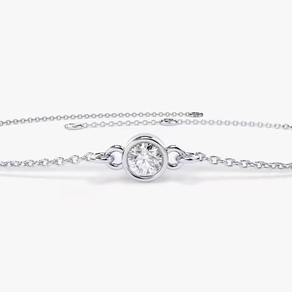 Natural Solitaire Moissanite Charm Bracelet  customdiamjewel Sterling Silver White Gold VVS-EF