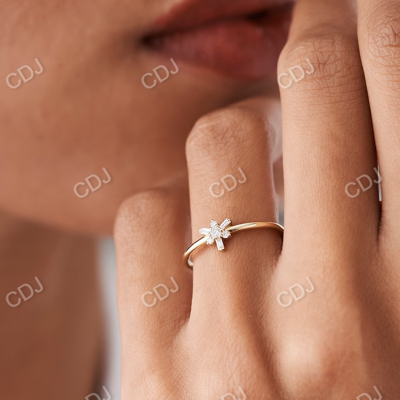 14k Gold Baguette Diamond and Round Diamond Stacking Ring  customdiamjewel   