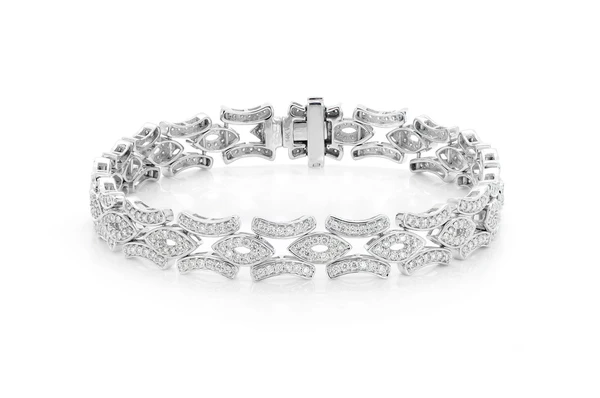 White Gold Oval Diamond Curved Line Link Bracelet  customdiamjewel   