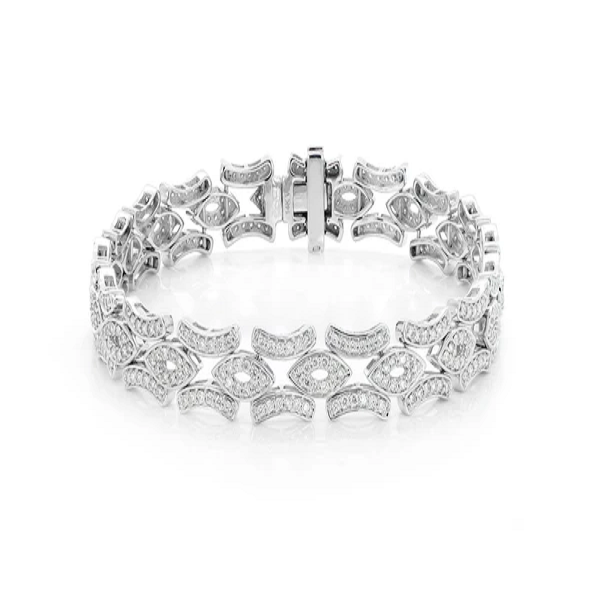 White Gold Oval Diamond Curved Line Link Bracelet  customdiamjewel   