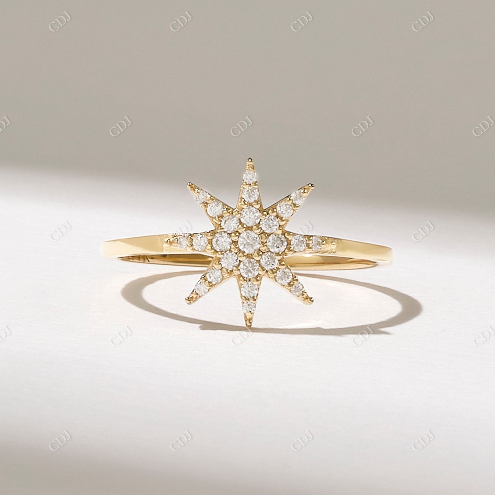 Real 0.16CTW Round Diamond Star Ring  customdiamjewel 10KT Yellow Gold VVS-EF