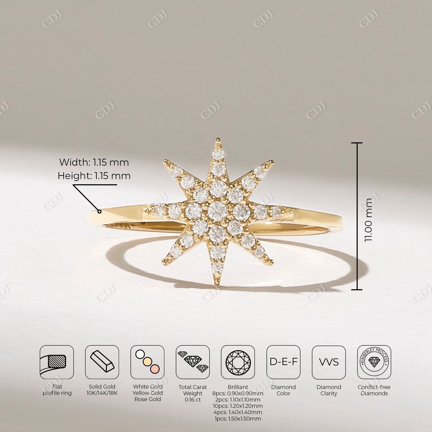 Real 0.16CTW Round Diamond Star Ring  customdiamjewel   