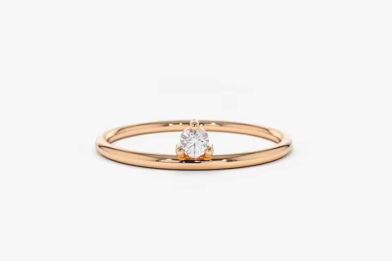 0.05CTW Single Solitaire Lab Grown Diamond Ring  customdiamjewel Sterling Silver Rose Gold VVS-EF