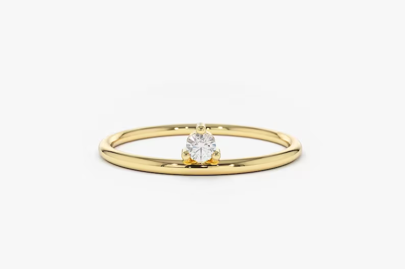 0.05CTW Single Solitaire Lab Grown Diamond Ring  customdiamjewel Sterling Silver Yellow Gold VVS-EF